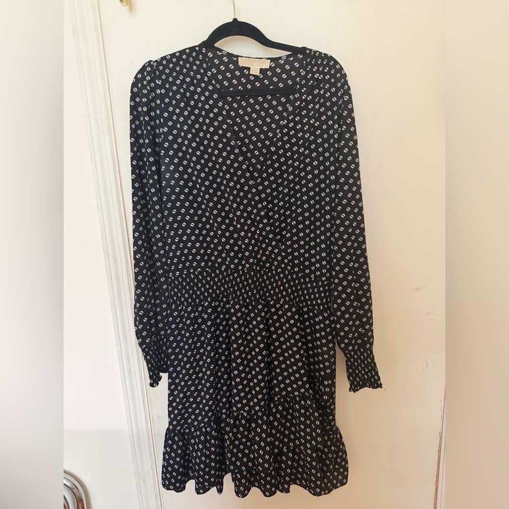 Michael Kors Cinched Waist Black White Wrap Dress